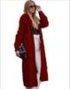 2025 European & American Solid Color Hooded Cable Knit Long Cardigan Sweater for Women