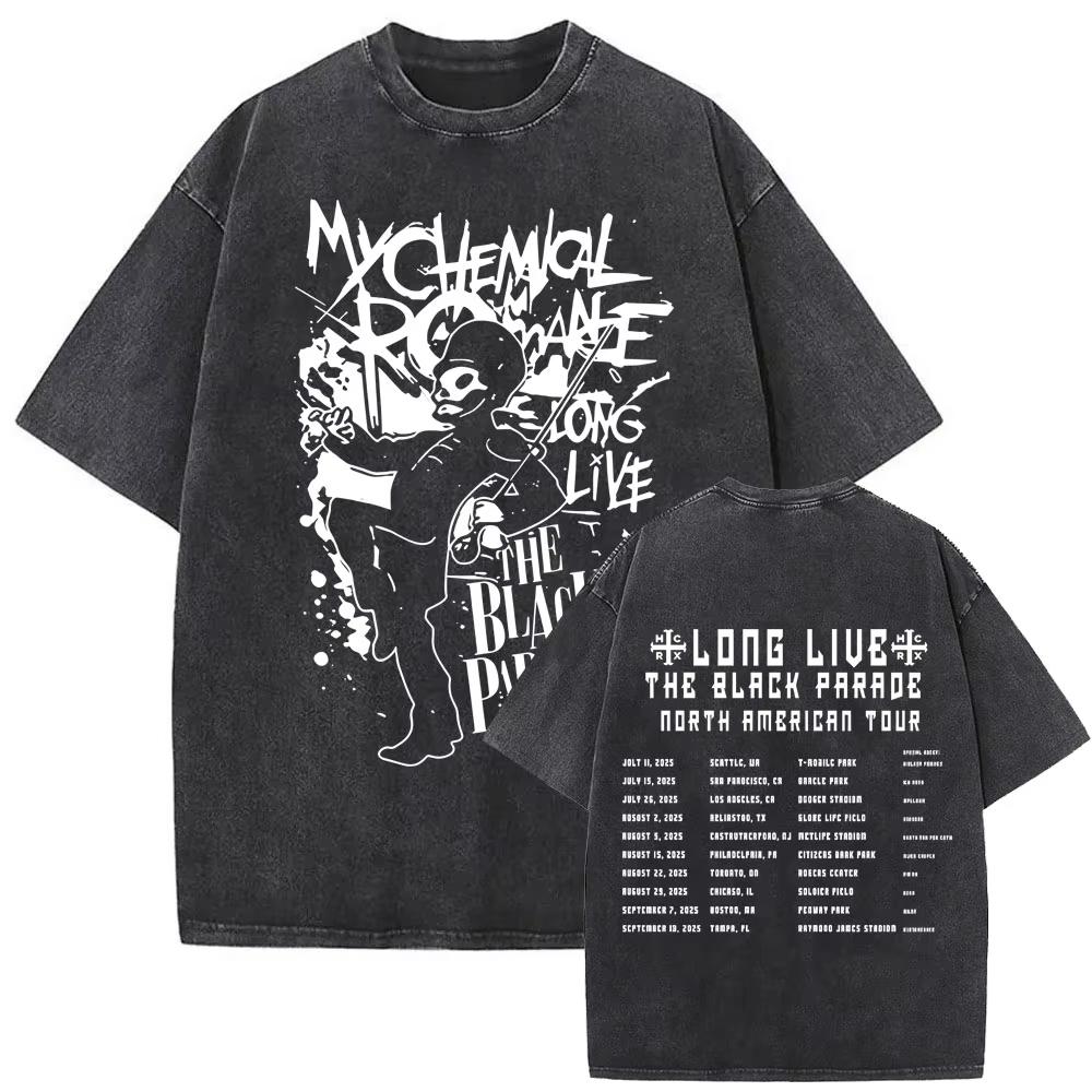 Washed Vintage Rock Band My Chemical Romance The Black Parade Tour  Tshirt Mens Women Fashion Punk Emo Oversized T Shirts
