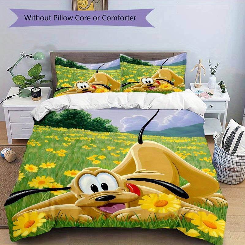 3pcs Pluto Cartoon Quilt Cover Set - Soft and Cozy Bedroom, Guest Room and Dorm Decorative Bedding 3-Piece Set 1 Quilt Cover + 2 Pillow Shams.S06