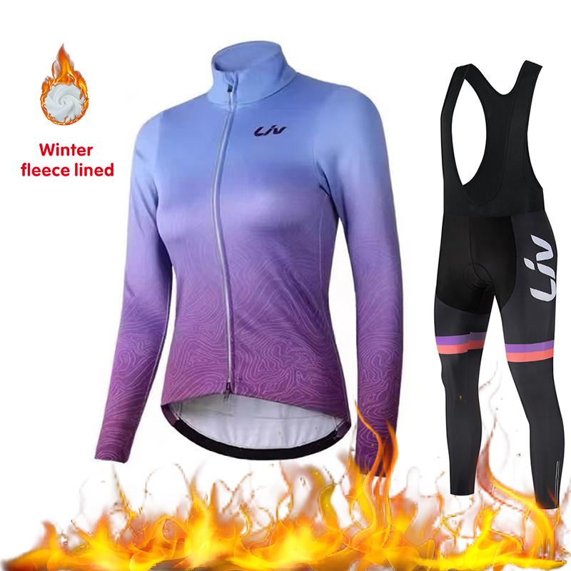 Winter Cycling Sportswear Set Women's Cycling Jersey Cycling Bib Warm 2026 Velvet Warm Cycling Suit Set Windproof Cycling Jacket Cycling Pants