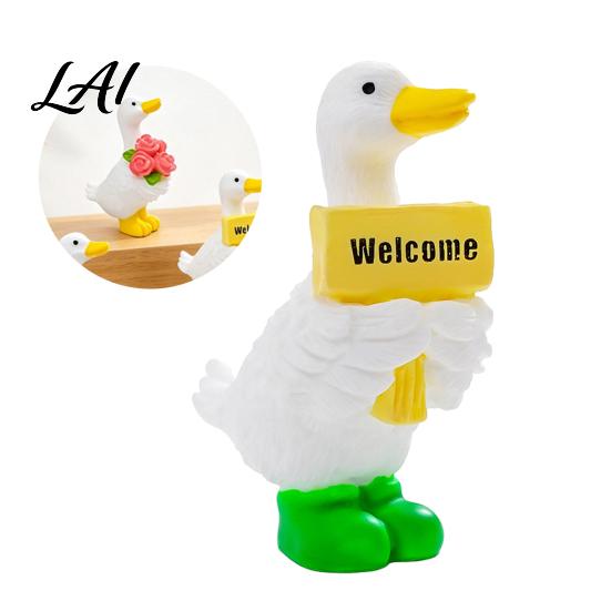 Healing Desk Accessories Mini Garden Duck Figurine Cute Farm Dolls Small Desktop Adorable Resin Figurine Collection Car Dashboard Figurines,