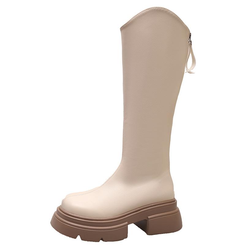 Small Long Boots for Women, New V-mouth White Casual High Tube Thick-soled Thick Heels But Knee Knight Boots