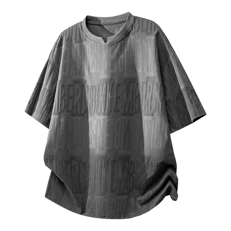 Summer Short Sleeved T-shirt Men's Ice Silk Versatile Top Half Sleeved T-shirt Round Neck Jacquard T-shirt