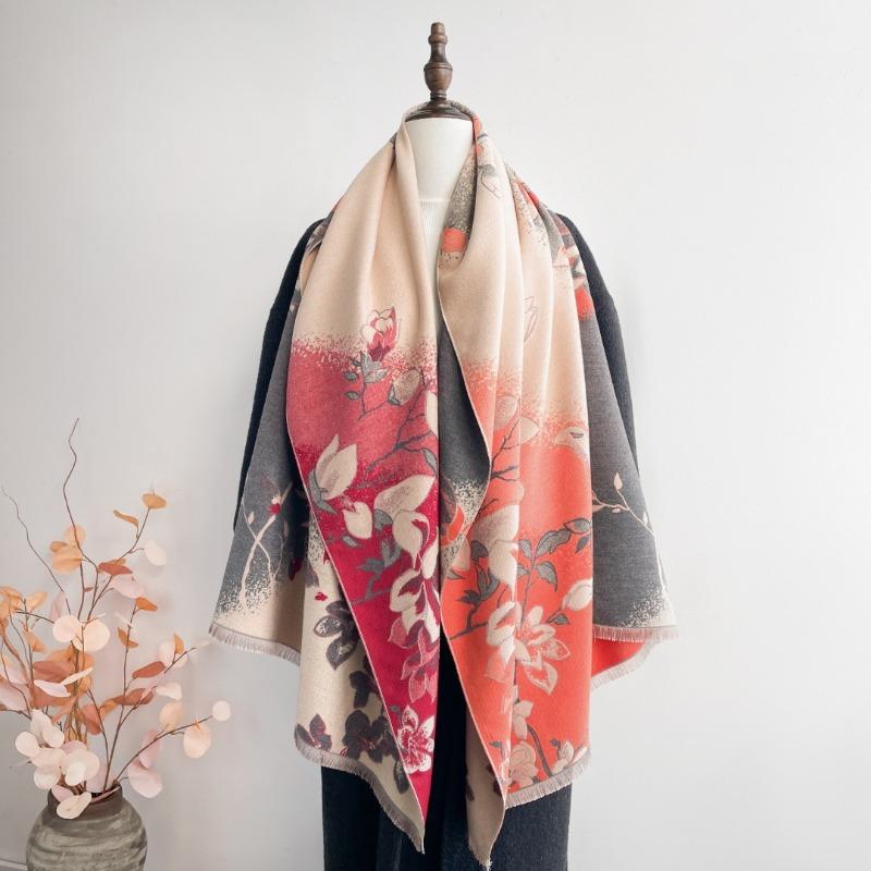 Autumn and winter elegant jacquard scarf femininity magnolia imitation cashmere shawl advanced sense thickened warm scarf