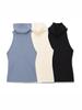 2026 Spring/Summer Elegant High Neck Sleeveless Straight Vest T-shirt for Women