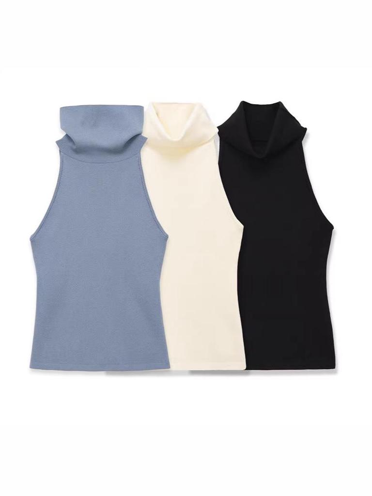 2026 Spring/Summer Elegant High Neck Sleeveless Straight Vest T-shirt for Women
