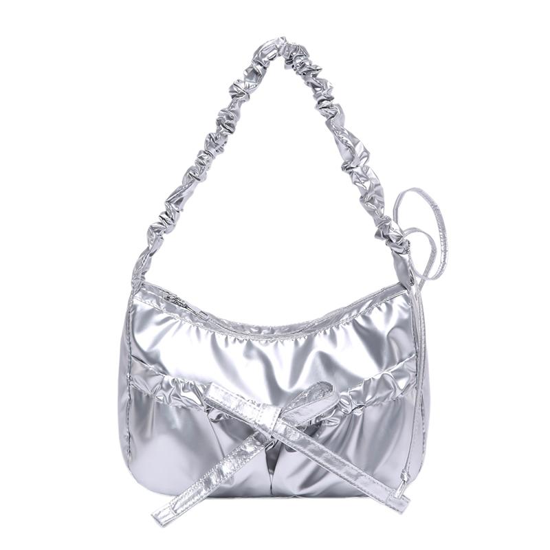 Women Casual Underarm Bag with Ruched Drawstring Strap Bow Ladies Outdoor Bag