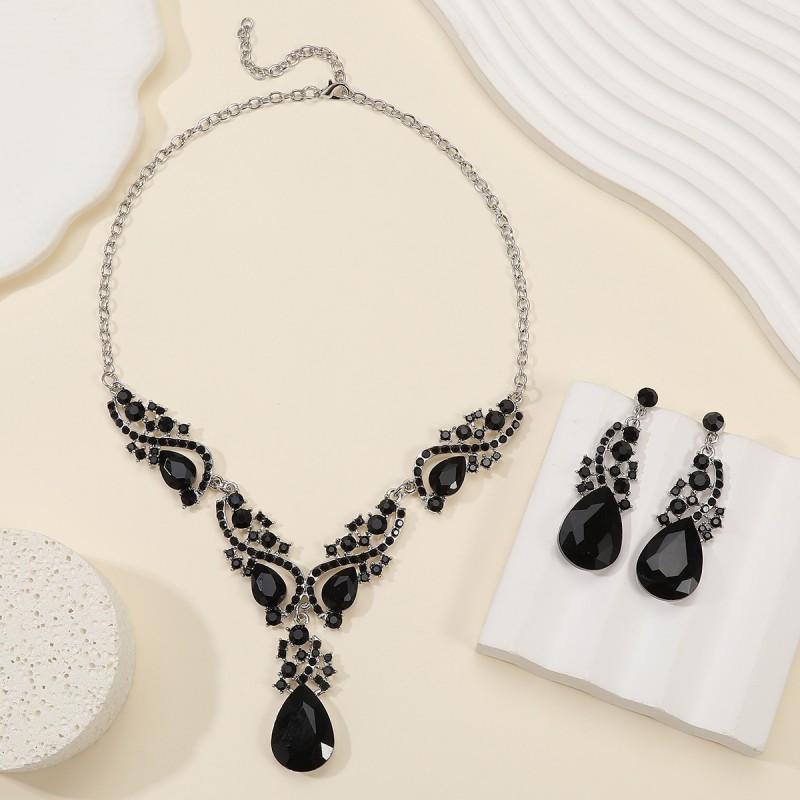 Vintage Statement Necklace Earrings Set Alloy Plated Jewelry Evening Party Wedding