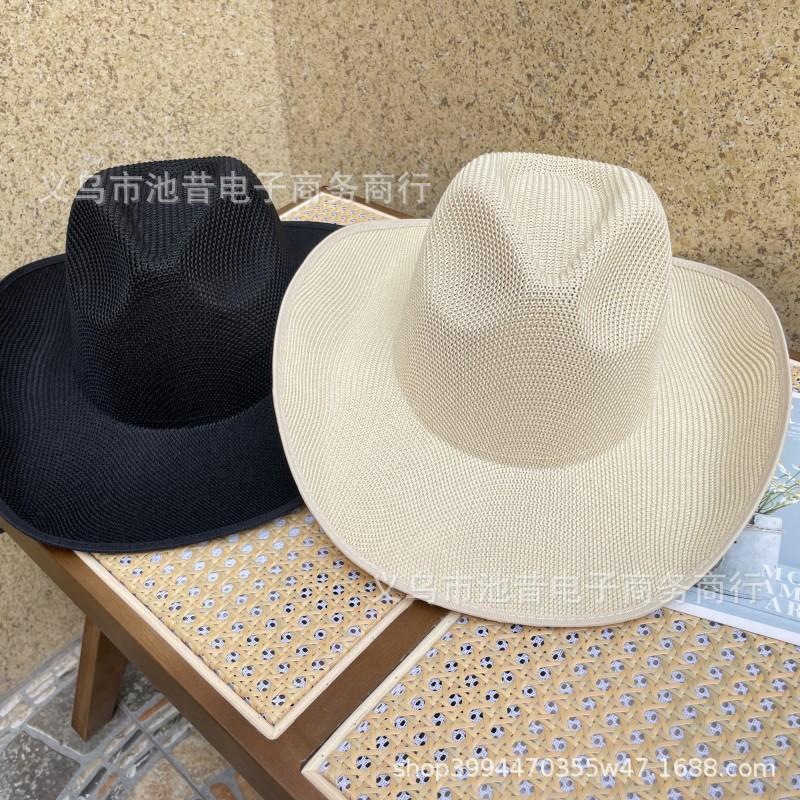 Popular straw hat men's wide brim denim sun hat women's spring and summer beach hat outdoor vacation shading sun protection hat