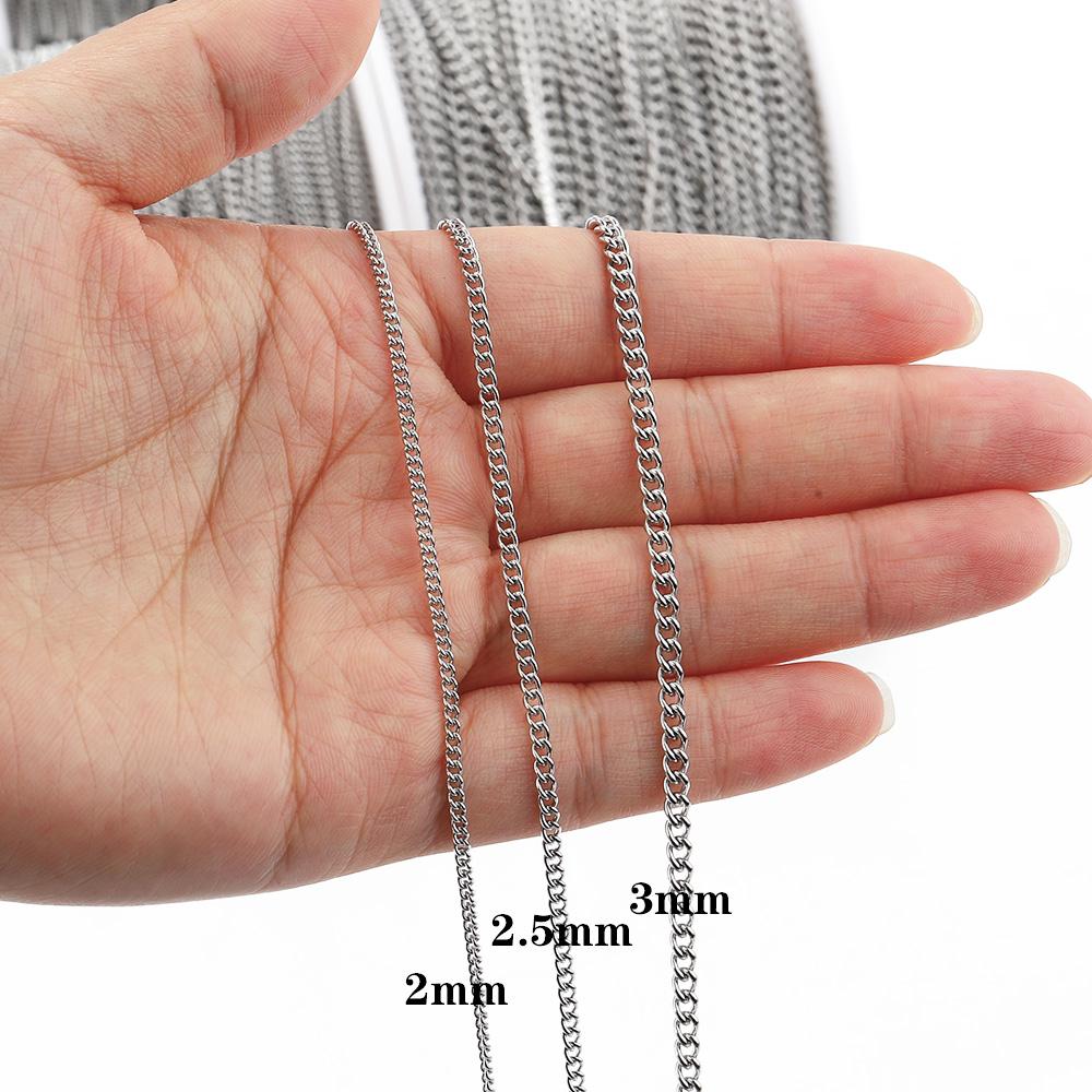 2 Meter lange, flache Gold-Edelstahl-Kabelketten (2,0/2,5/3 mm) – Zubehör für Halsketten, Armbänder und Schmuckherstellung (DIY)