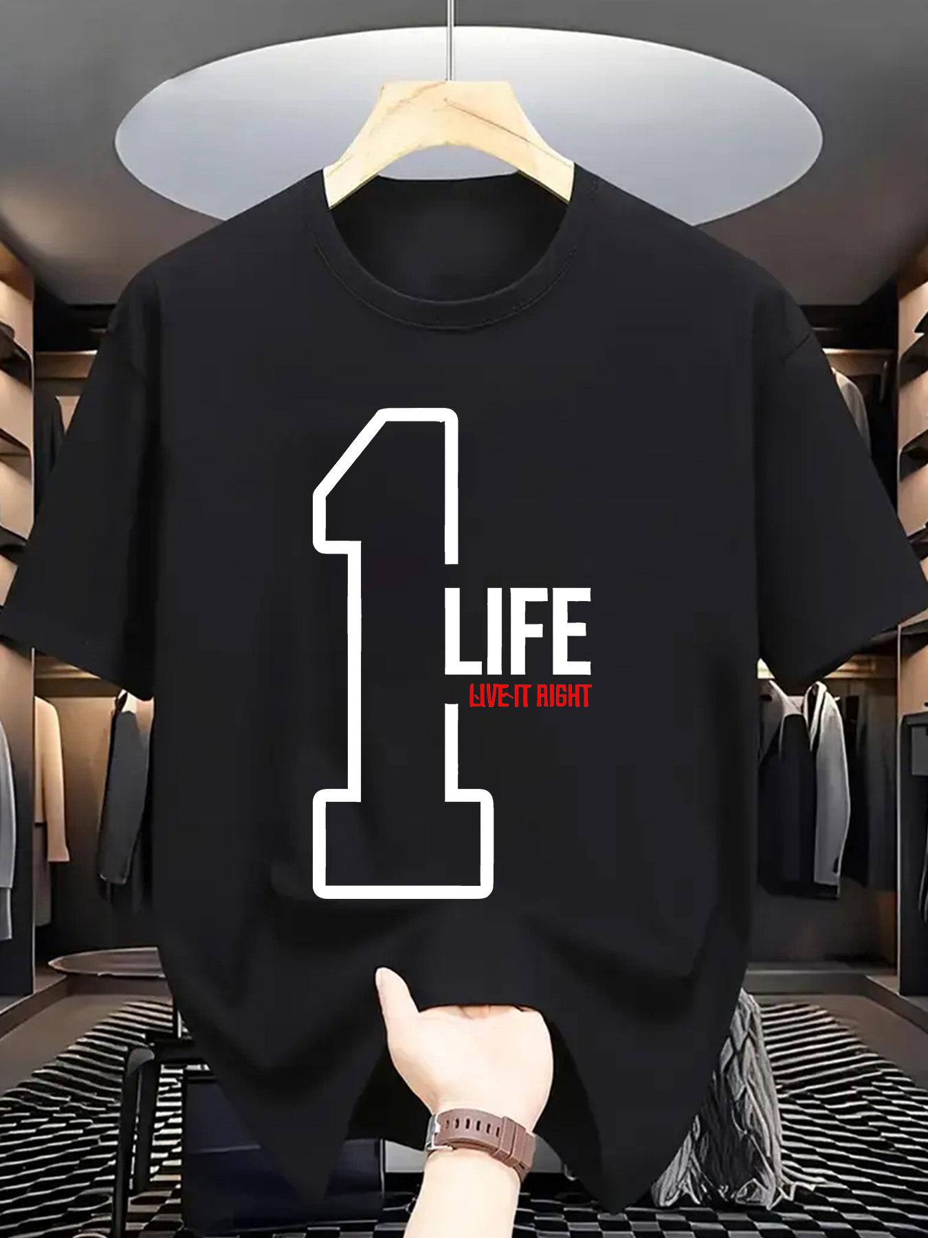 Cotton Casual Streetwear T-shirt - Bold 1 LIFE Print Design XXL