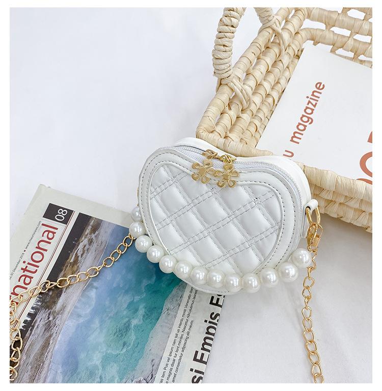 Cute Children's Heart-shaped Crossbody Bags Pearl Handle Girls Mini Shoulder Messenger Bag Princess Wallet Coin Purse Handbags