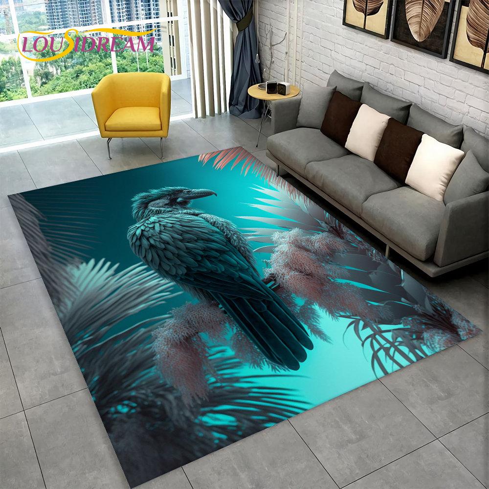 3D Exquisite Bird Flower Animal Area Rug,Carpet Rug for Home Living Room Bedroom Sofa Doormat Kitchen Decor,Non-slip Floor Mat