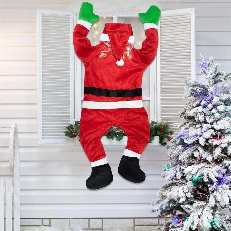 Santa Climbing Ladder Roof Clothes Ornament Suitable for Christmas Outdoor Decor