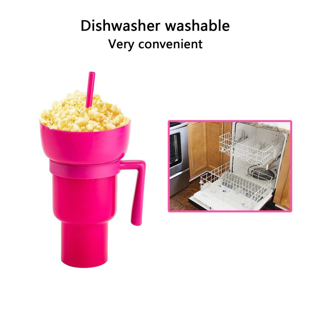 New 2 IN 1 Creative Popcorn Snack Cup Integrated Beverage Cup with Handle & Straw Leak Proof for Adults Children Cinema Party
