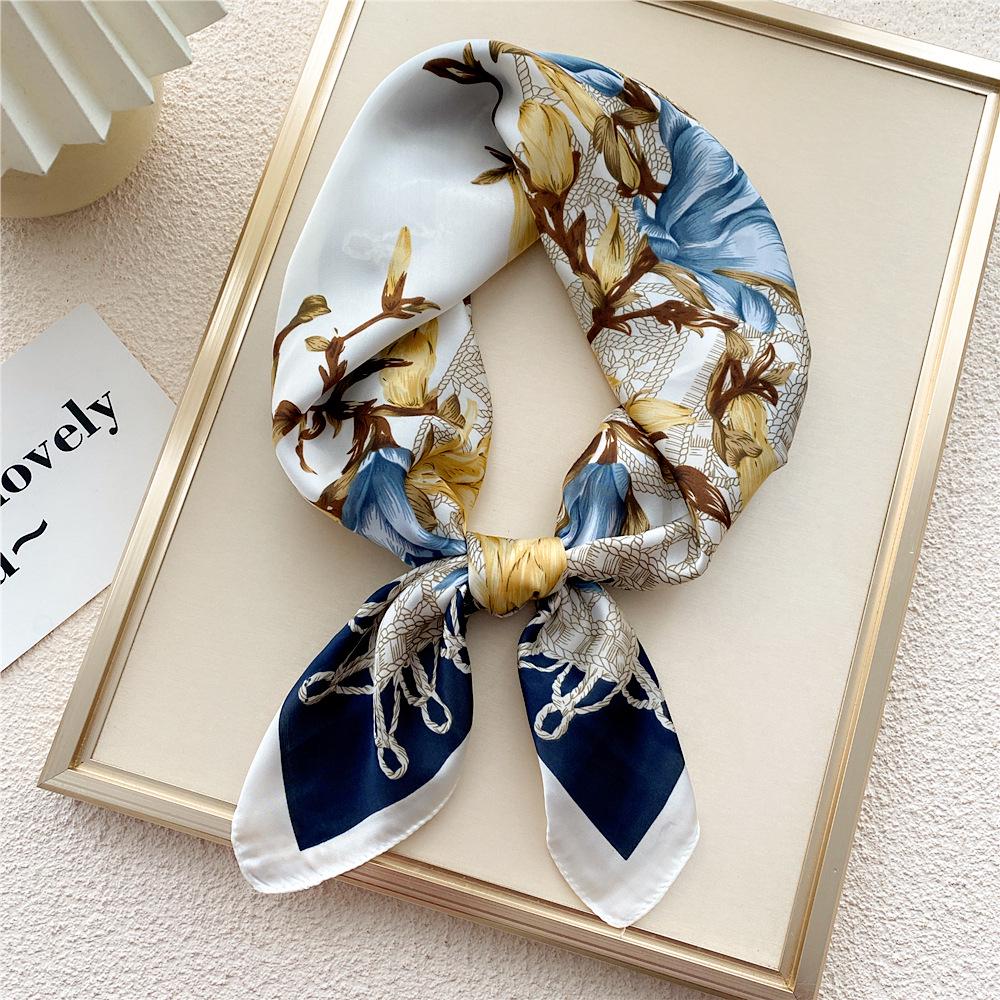 70 Small Square Silk Scarf: Women's Retro Chic Sunscreen Neck, Head, or Wrist Scarf In Korean Style for Autumn and Winter