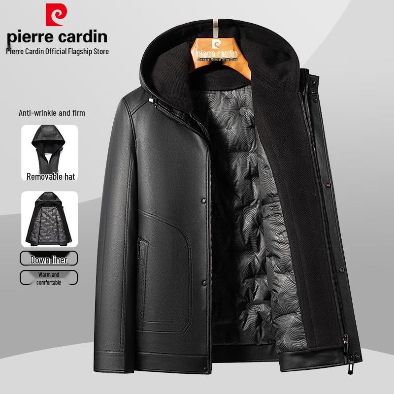 

Pierre Cardin Men s Detachable Hood Down-Lined Leather Jacket 2XL (185)