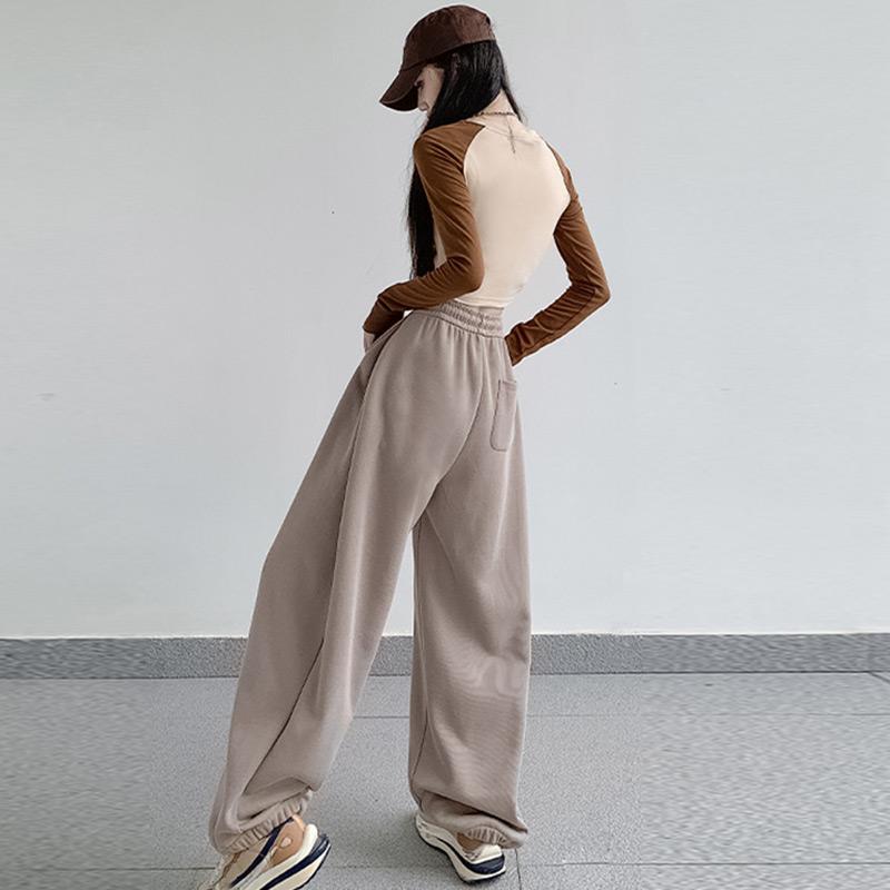 Women's Casual Loose Versatile Sports Pantalones Elastic Waist Drawstring Sweatpants Drapey Feel Straight Leg Pants