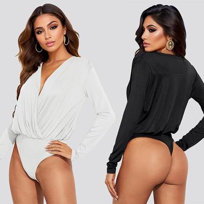 European Women's 2024 Autumn V-Neck Slim Fit Patchwork Long Sleeve Jumpsuit