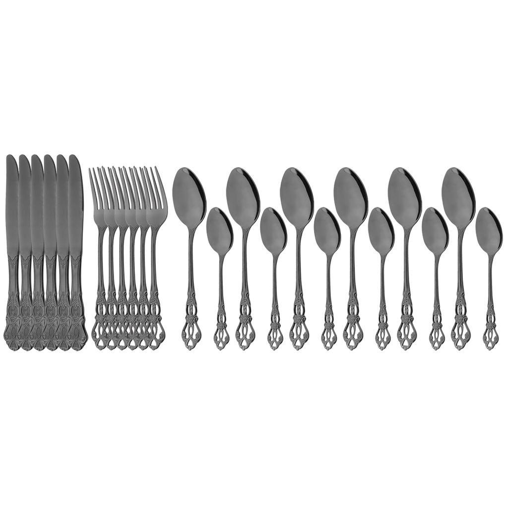24Pcs Royal Gold Cutlery Set Knife Dessert Fork Coffee Spoon Dinnerware Flatware Stainless Steel Silverware Home Kitchen Tableware Set