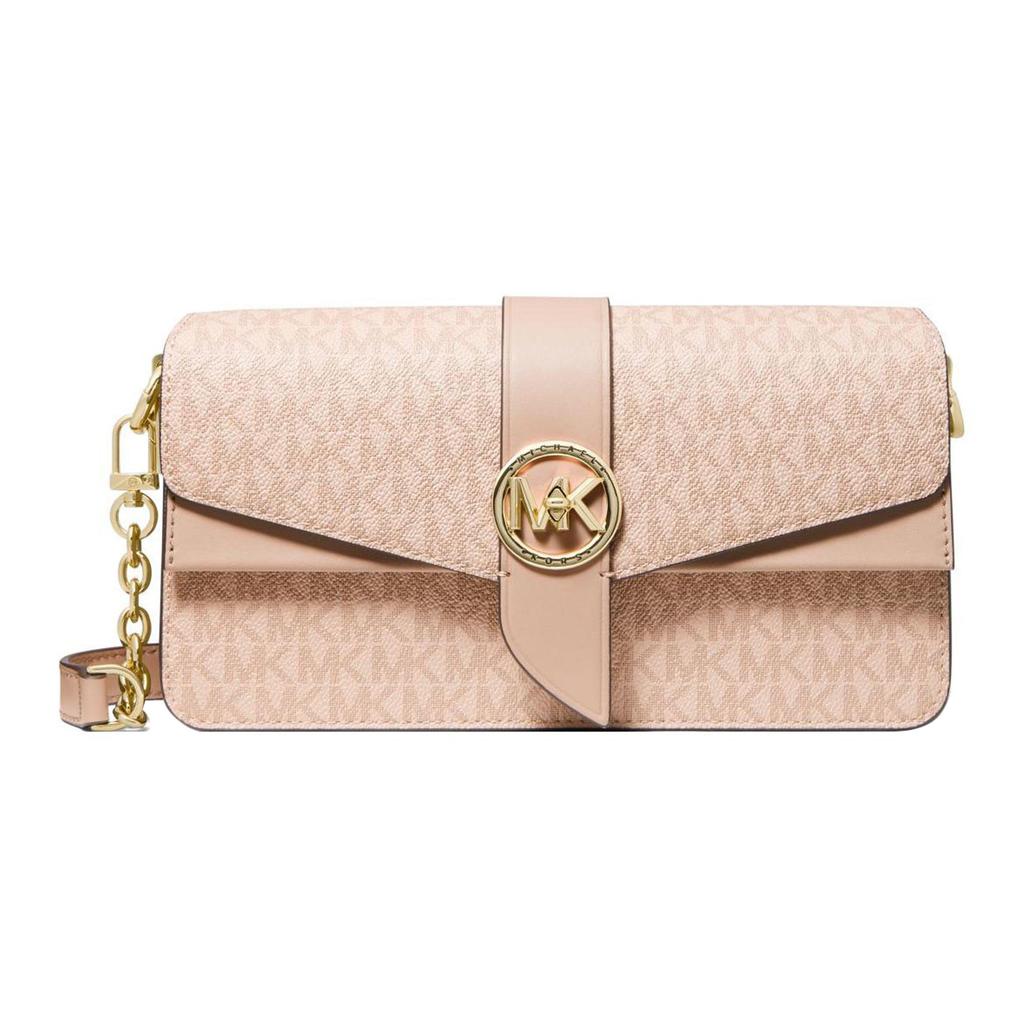 Michael Kors MK Greenwich Vintage Letter Logo Print Leather Envelope Bag Women Bags Pink 30H1GGRL6B-BALLET