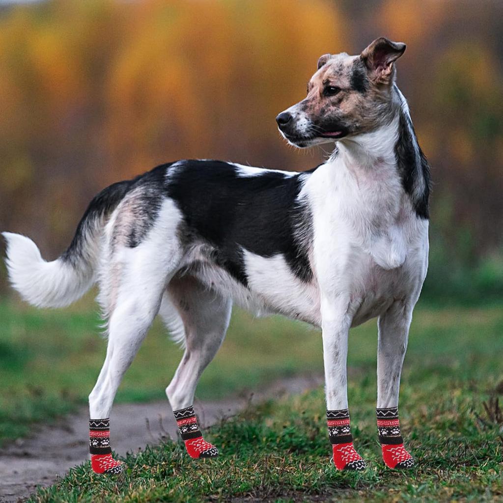 KOOLTAIL Dog Socks to Prevent Licking Paws for Hardwood Floors Anti Slip, Winter Warm Pet Boots&Paw Protector with Grippers, Double Sides Dog Shoes