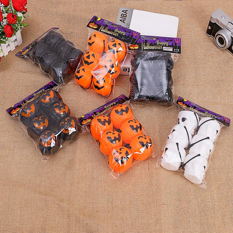 6pcs Mini Portable Black Orange Halloween Pumpkin Bucket Kids Trick or Treat Candy Bucket Holder Bag for Halloween Party Props