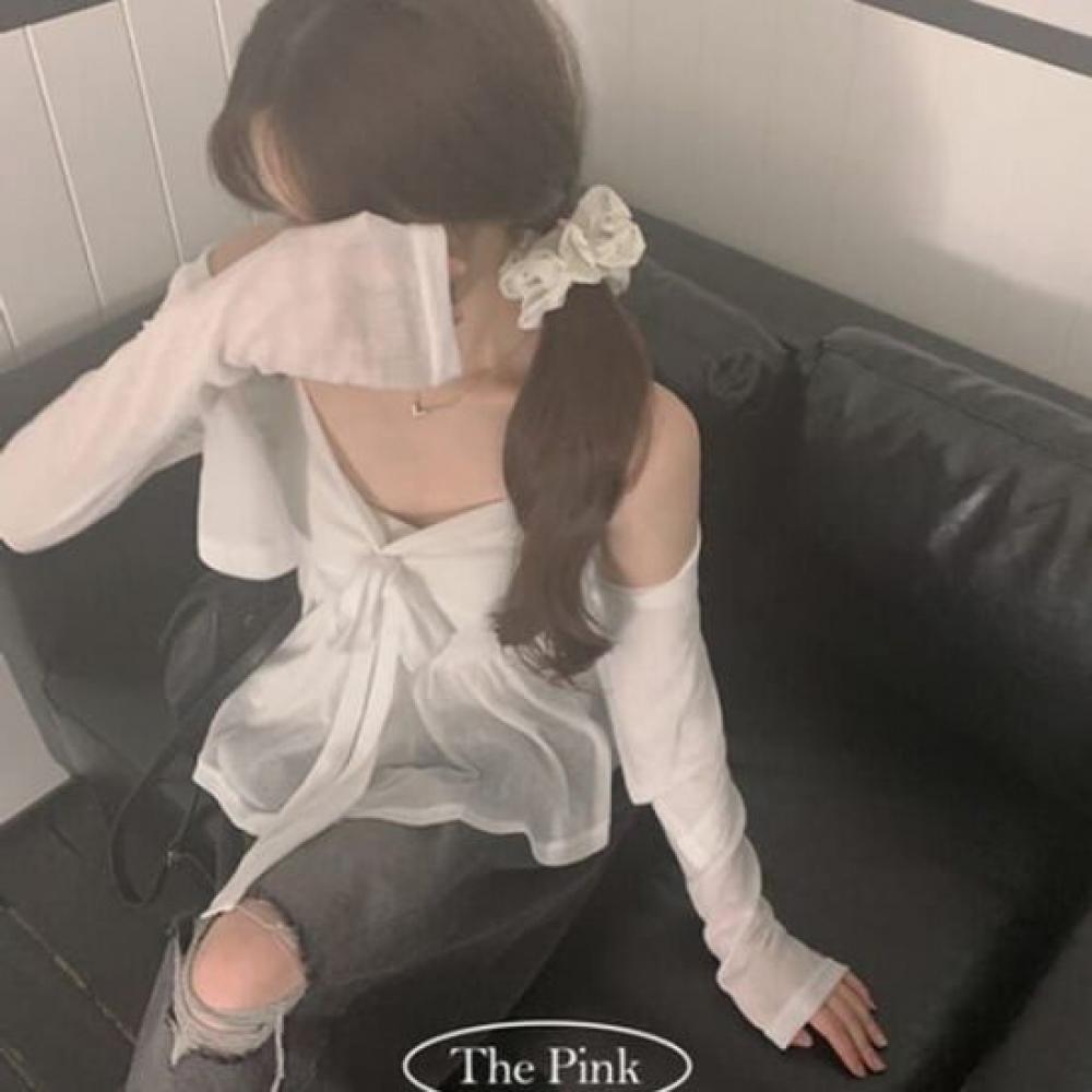 The Pink Women Arlen Ribbon Chiffon Bustier Top + Sheer Cardigan Set