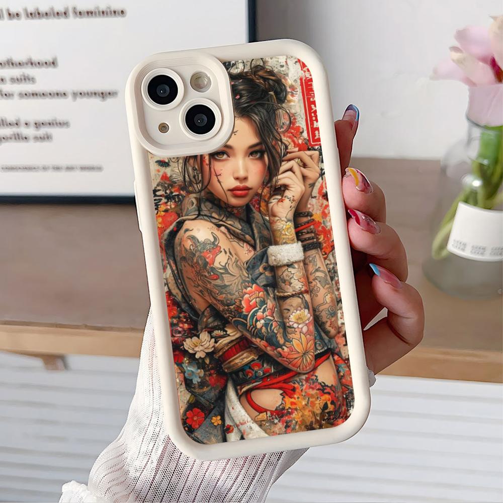 

Ретро Девушка с Татуировкой Чехол для Мобильного Телефона для iPhone 17 16 15 14 13 12 11 Air Pro Max Plus Утолщенный ТПУ Цветной Чехол Чехол для Сотовых Телефонов iPhone 16 Pro