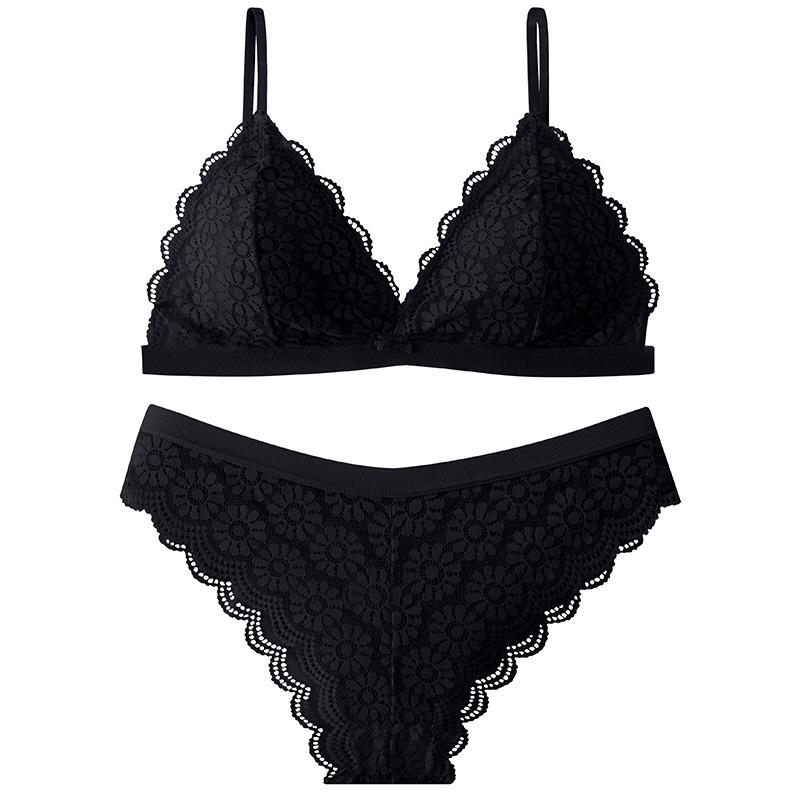 French Lace Push-Up Wireless Bra & Panty Set for Women - Sexy, High-end, Beautiful Back, Plus Size.