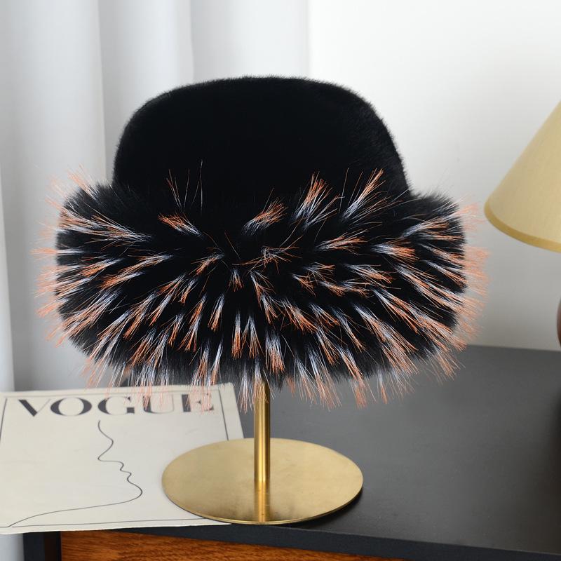 

2025 Winter Women s Faux Fur Mongolian Hat with Colored Tips and Ear Protection.