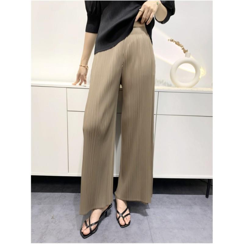 Women's Summer Comfortable Casual Loose Straight Pants Solid Color Temperament Commuter Pleated Pants High Waist Wide Leg Pants