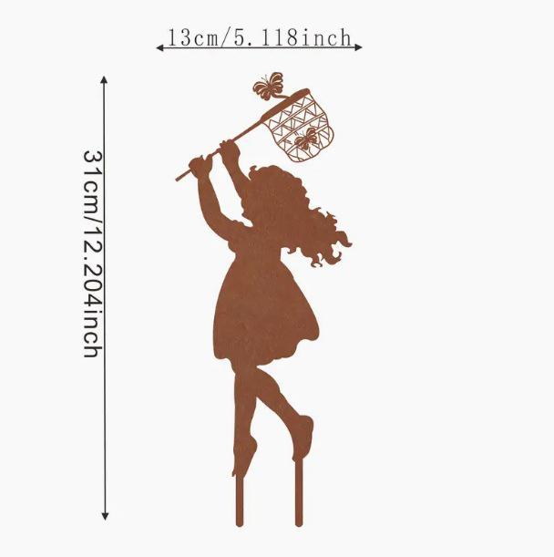 Outdoor Farmhouse Metal Silhouette Decoration - Small Boy and Girl Ornament