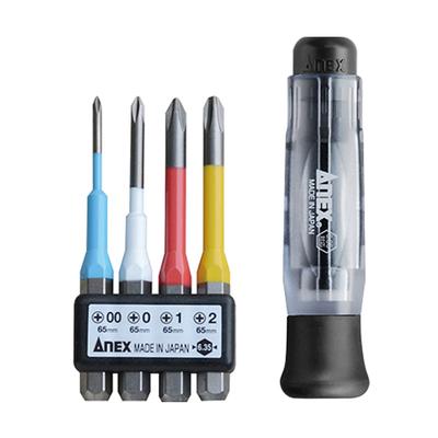 ANEX Interchangeable Precision Set of 4 Bits Phillips One and Two 3614 Screwdriver, (Phillips Head, Head, Hole, Holes) No.