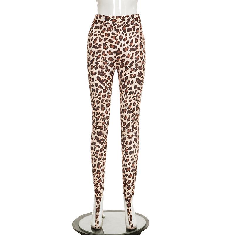 

European & American High-Waist Leopard Print Stirrup Leggings - Slim & Sexy Style Large