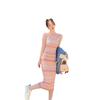 Women's Rainbow Stripe Sleeveless Knit Tank Dress - Slim Fit Summer Mid-Length