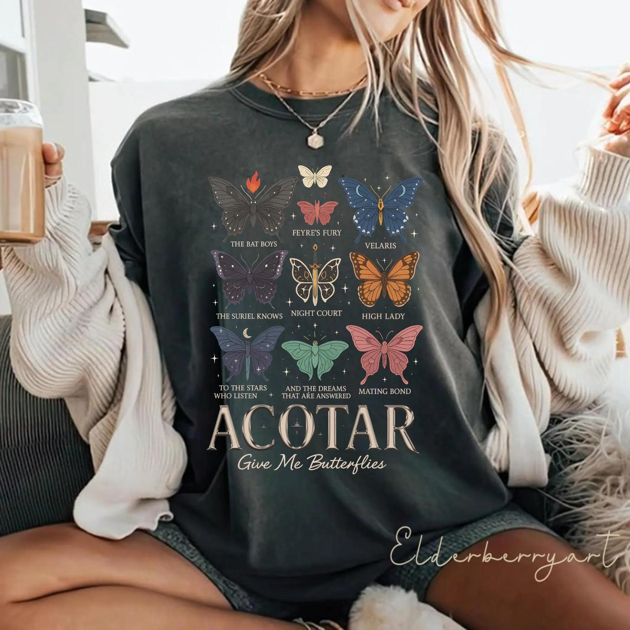 

Summer Womens Vintage ACOTAR Butterflies TShirt Cotton and Breathable Short Sleeve Streetwear Oversized Loose Casual S