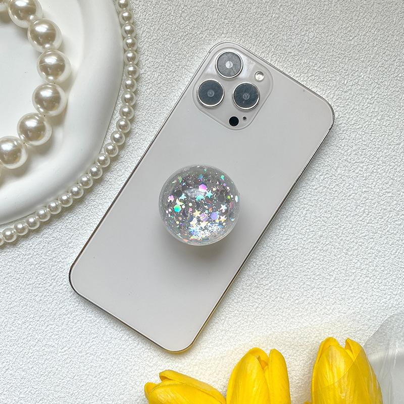 Mobile Phone Airbag Holder Retractable Folding Crystal Glitter Powder Ball Desktop Lazy Support Frame Foldable Solid Color