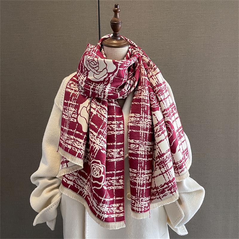 Luxury Brand Floral Print Scarf for Women Warmer Winter Cashmere Pashmina Scarves Shawls Female Thick Blanket Wraps Foulard