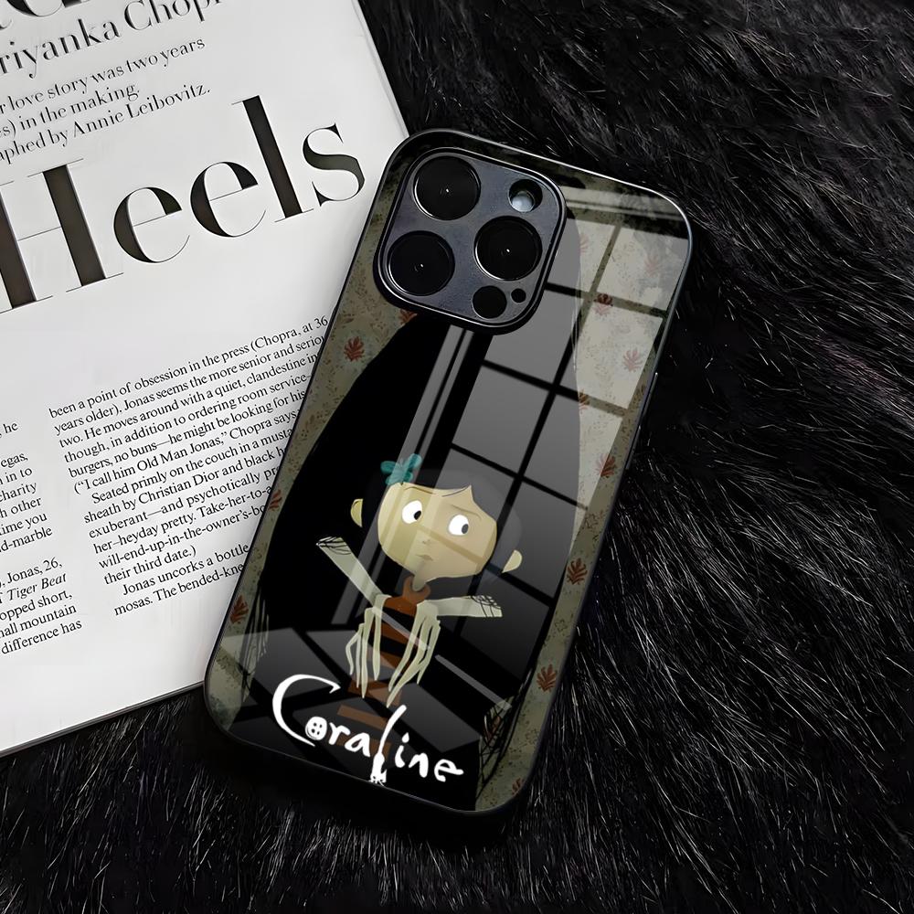

C-CoralineS Phone Case For IPhone 17 Air 16 E Pro Max 15 14 13 Mini 12 Pro 11 Max Plus Black Glass Cover iPhone 14