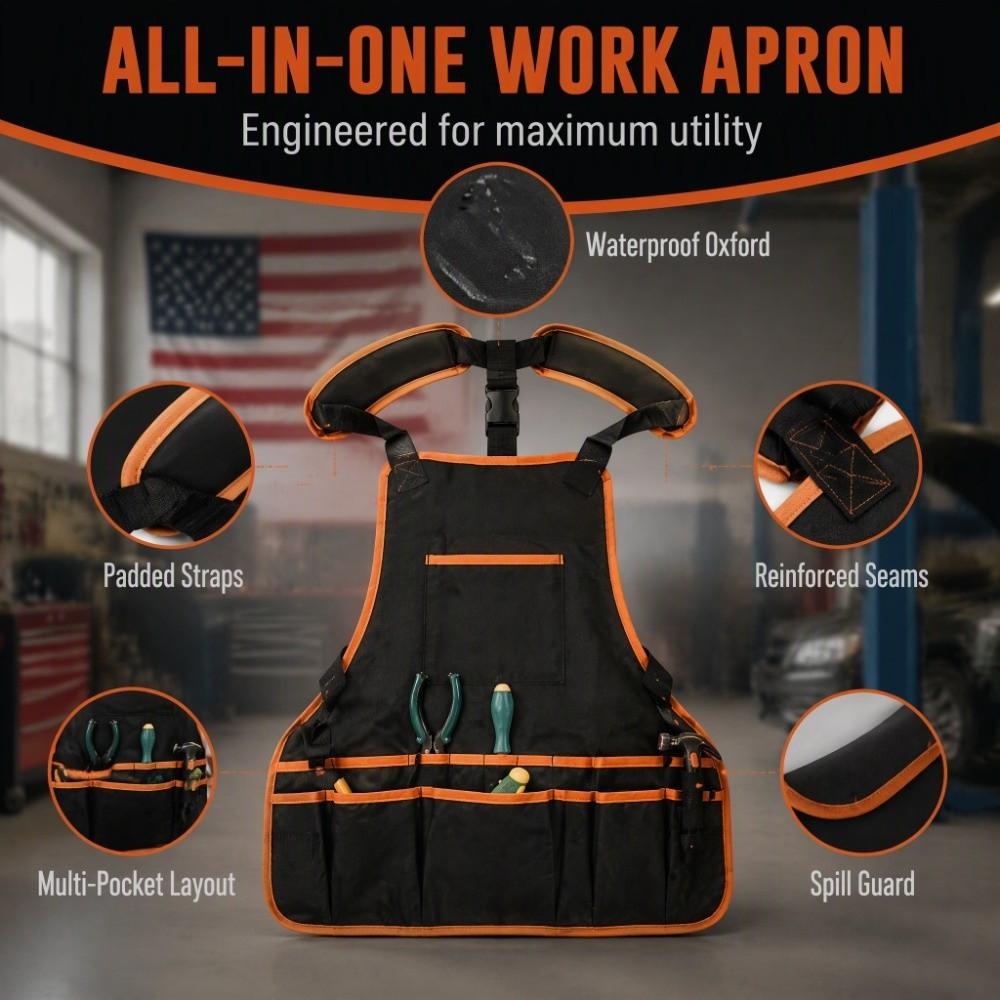 Waterproof Shop Apron Orange Edge Tool Apron Practical Work Apron For Electricians