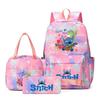 Stitch 3-teiliges Rucksack-Set für Jungen und Mädchen, Rucksack mit Campus-Cartoon-Print, Große Kapazität für Outdoor-Reisen