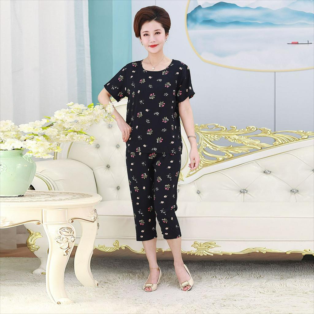 Women's Summer Suits, Casual Plus Size Artificial Cotton Short-sleeved Middle-aged Mother Pajamas, Homewear