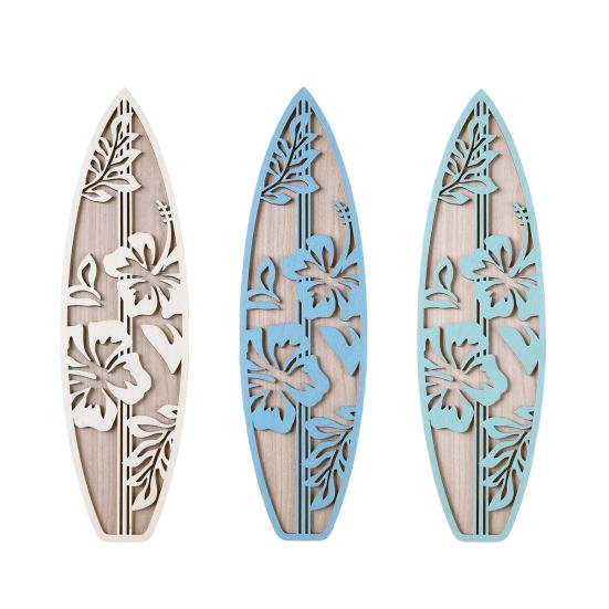 3Pcs/Set Wooden Hibiscus Surfboard Wall Decoration Farmhouse Rustic Surfboard Wall Art Home Bedroom Living Room Bathroom Wall Decorative Sign