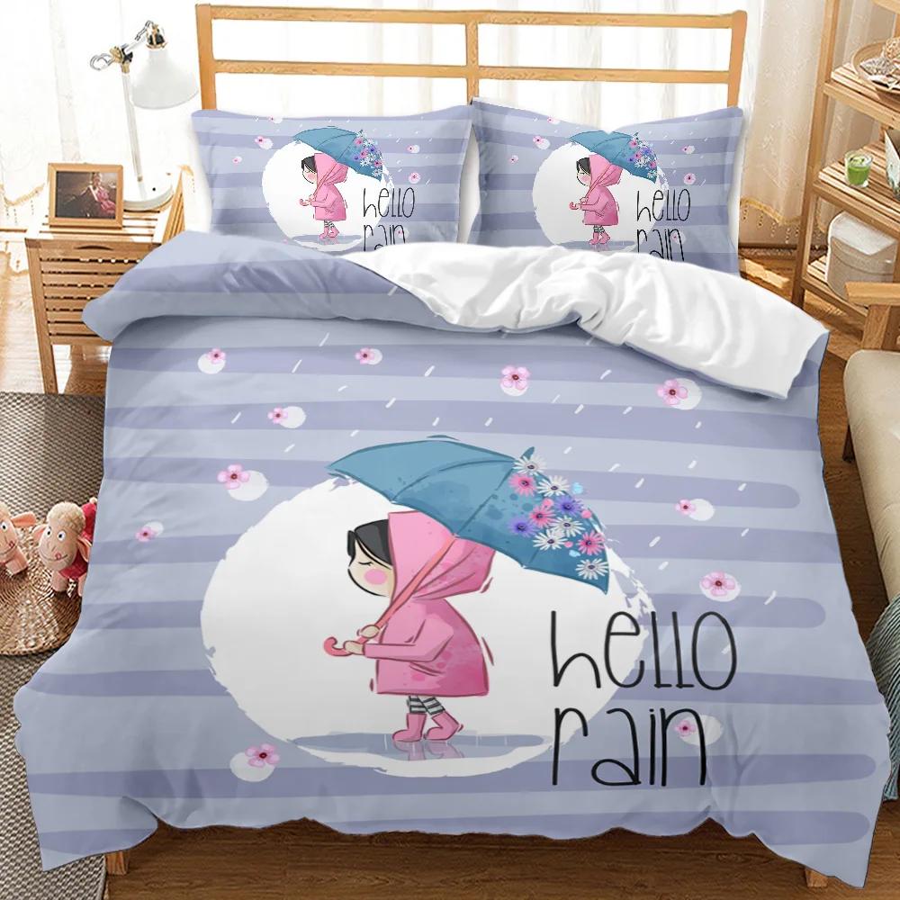 Cartoon Duvet Cover Kawaii Room Soft Reversible Comforter Cover Cute Cartoon Animal Kitten Lovely Romantic Polyester Qulit Cover