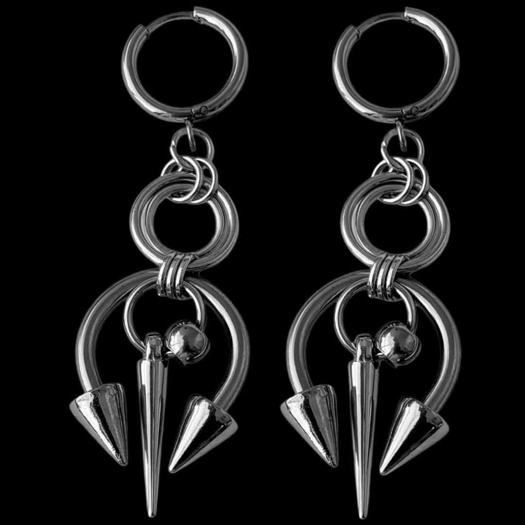 1pair Grunge Rock Stainless Steel Jewelry Chains Stitched Rivet Earrings for Women Fashion Goth Earrings Charms Punk Accessories