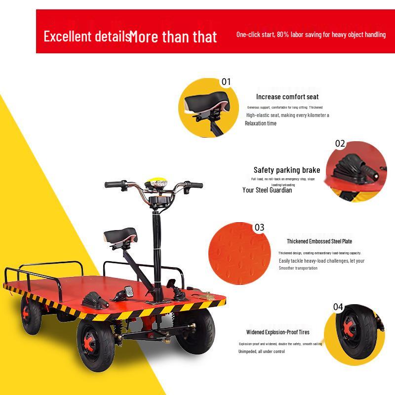 Electric Flatbed Trolley: Versatile Reverse-Drive Cargo Hauler for Warehouse, Construction, Supermarket, Home, and Agricultural Use