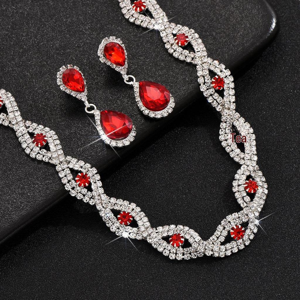 Trendiges Brautset: Perlen Strass Halskette, Ohrringe, Armband, Ring