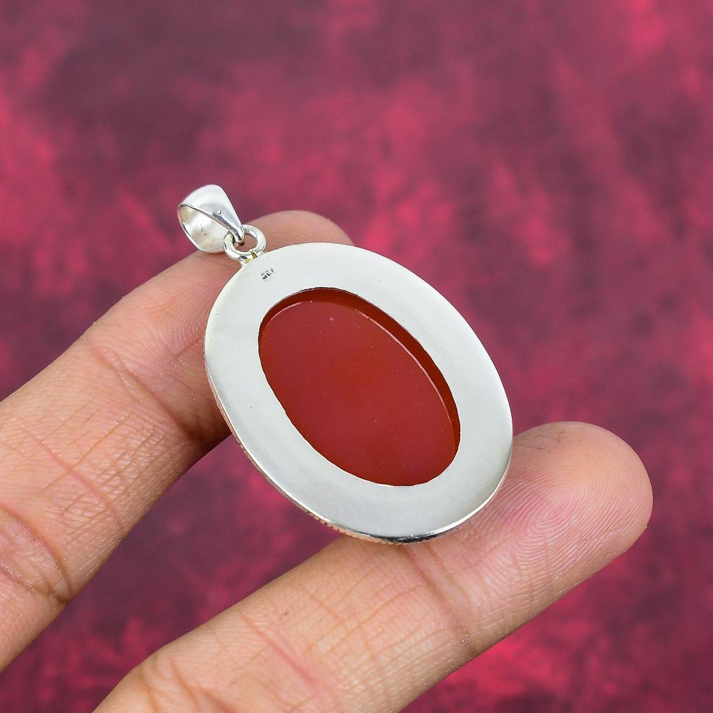 Karnelian 925 Massivt Sterlingsilver Hänge, Handgjort Ädelstenshänge Smycken, Gåvor Till Fru Helt Nytt Hänge