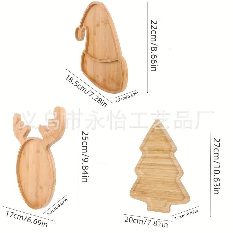 Bamboo Christmas Tray with Easter Design - Elk Christmas Tree Santa Hat Rabbit Pattern Solid Wood Cartoon Serving Tray